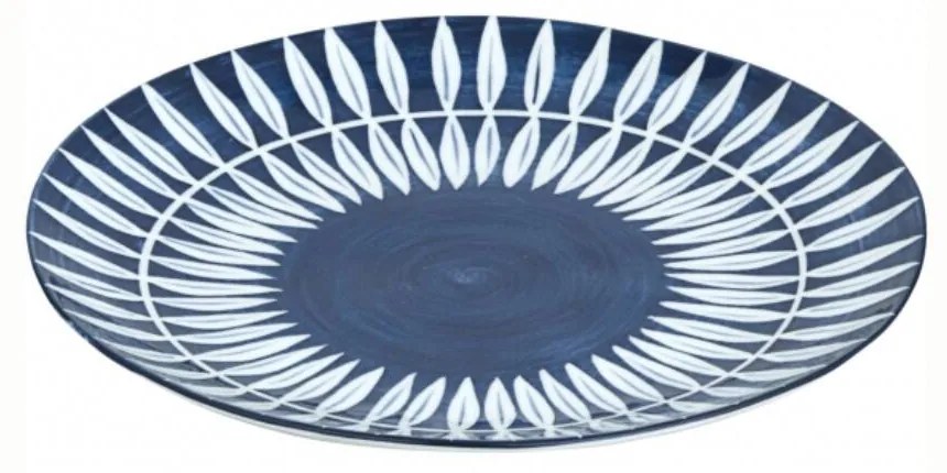 Skagen levélmintás desszertes tányér, kék kerámia