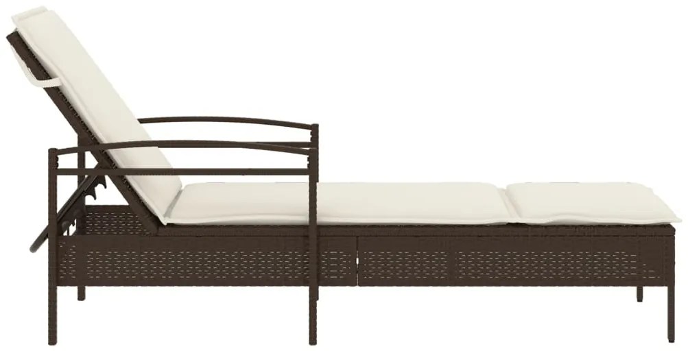 Barna polyrattan napozóágy párnával 63x200x81 cm
