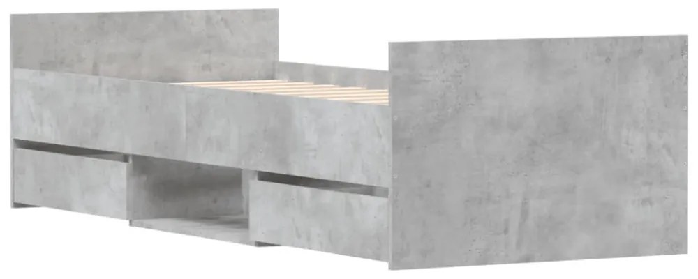 betonszürke ágykeret fej- és lábtámlával 75 x 190 cm