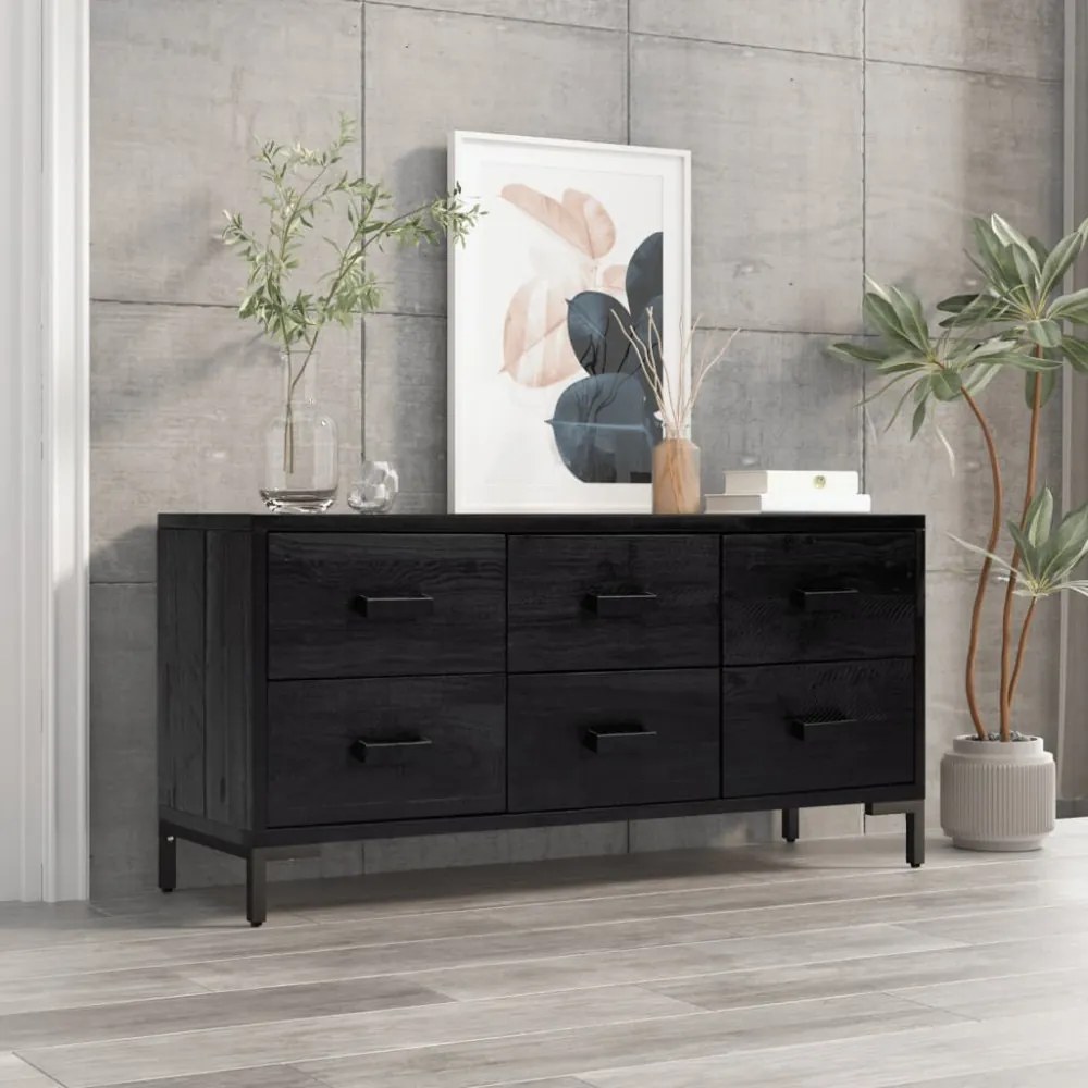 fekete újrahasznosított tömör fenyőfa tárolópad 110x35x45 cm