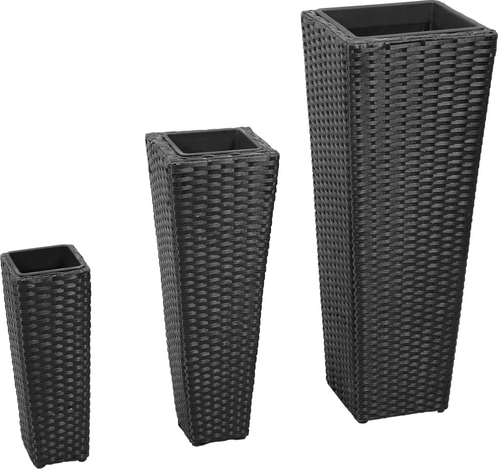 vidaXL 3 db fekete polyrattan kerti magaságyás