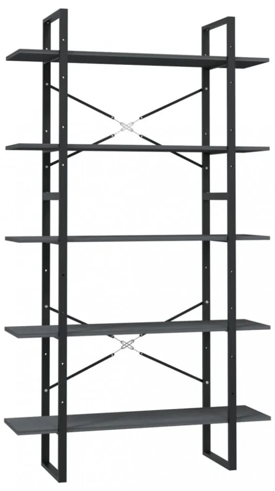 ötszintes szürke fenyőfa könyvszekrény 100 x 30 x 175 cm