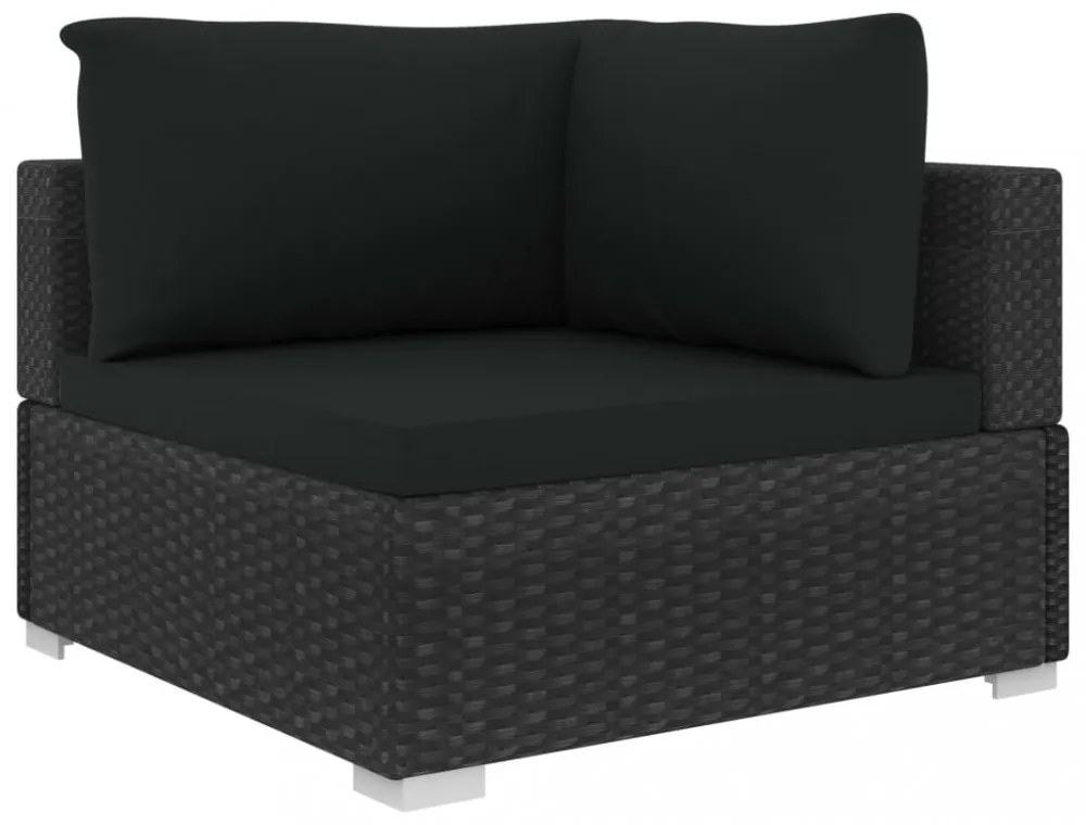 12 részes fekete polyrattan kerti bútorszett párnákkal