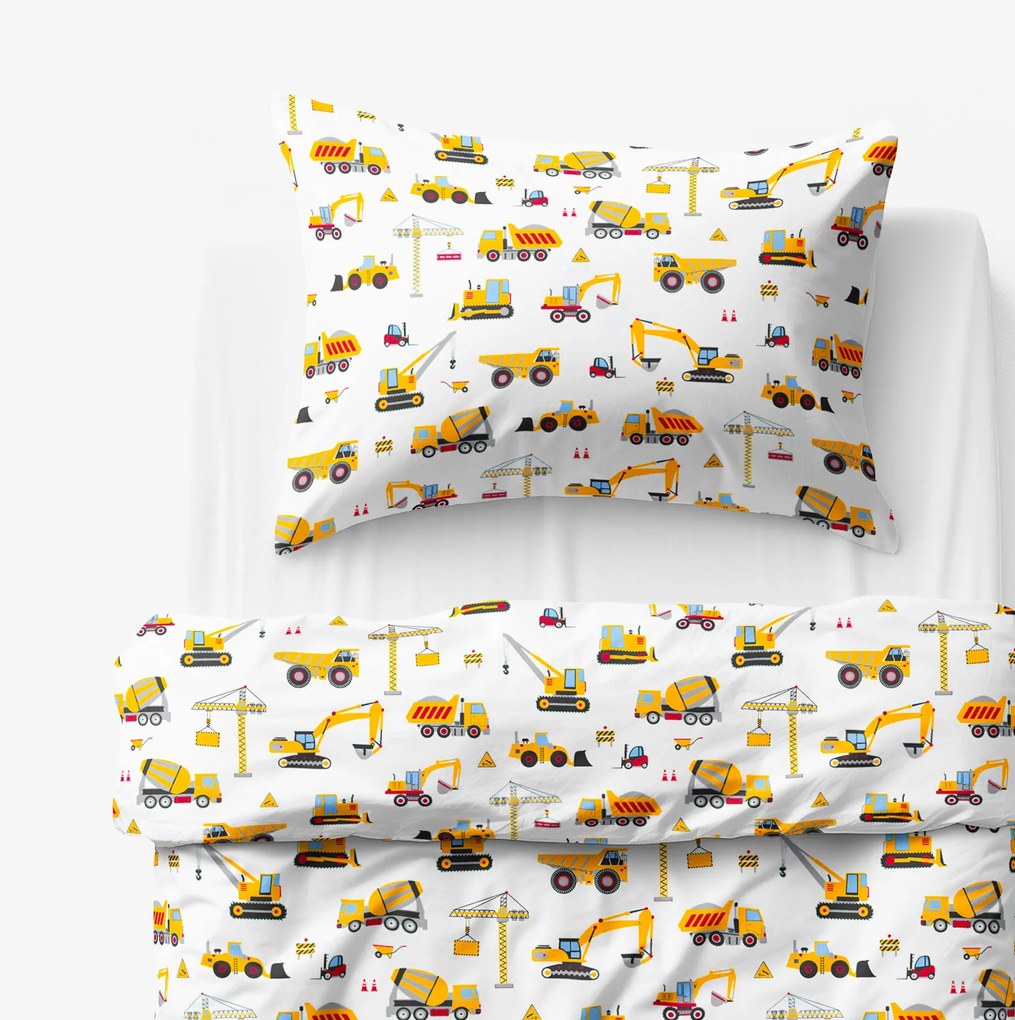 Goldea gyermek pamut ágyneműhuzat - teherautók és kotrógépek 150 x 200 és 50 x 60 cm