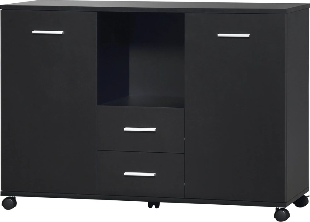 Vinsetto Multifunkcionális Irodai Szekrény 360°-os Kerekekkel, Nyomtatók és Filek számára, Fekete Fa 100x40x71cm | Aosom