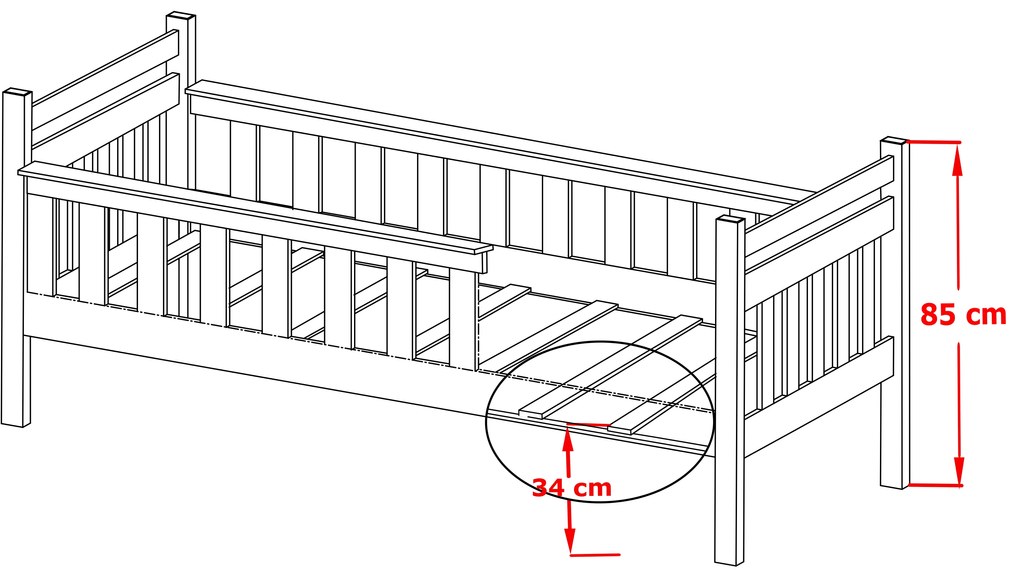Gyerekágy 90 x 200 cm Emelda (ágyráccsal és tárolóhellyel) (borovi fenyő). Akció -10%. 1012936