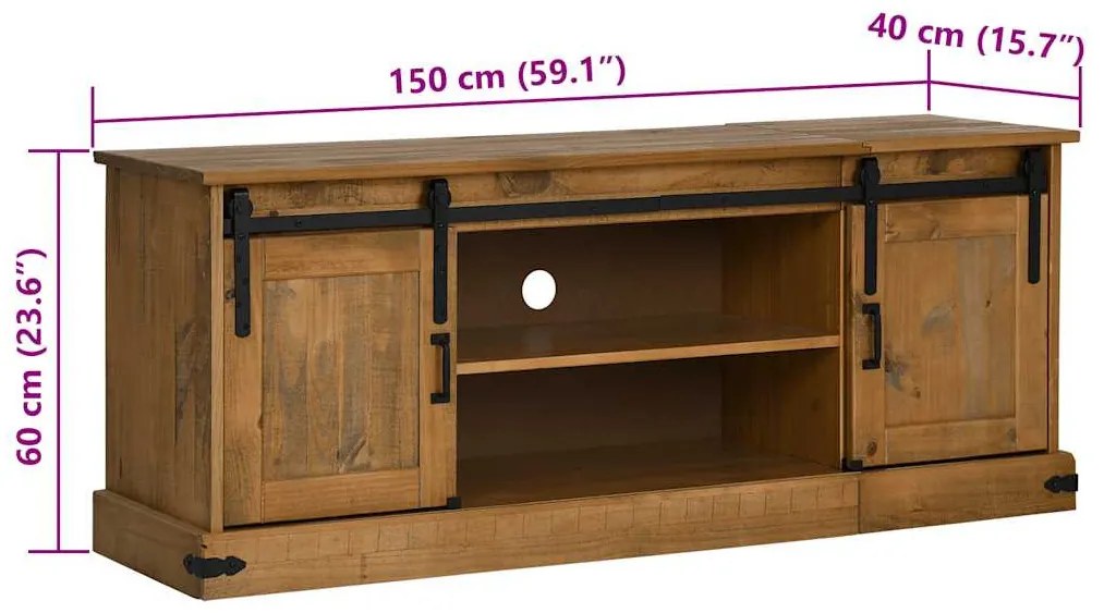 HALDEN tömör fa TV szekrény 2 tolóajtóval 150x40x60 cm