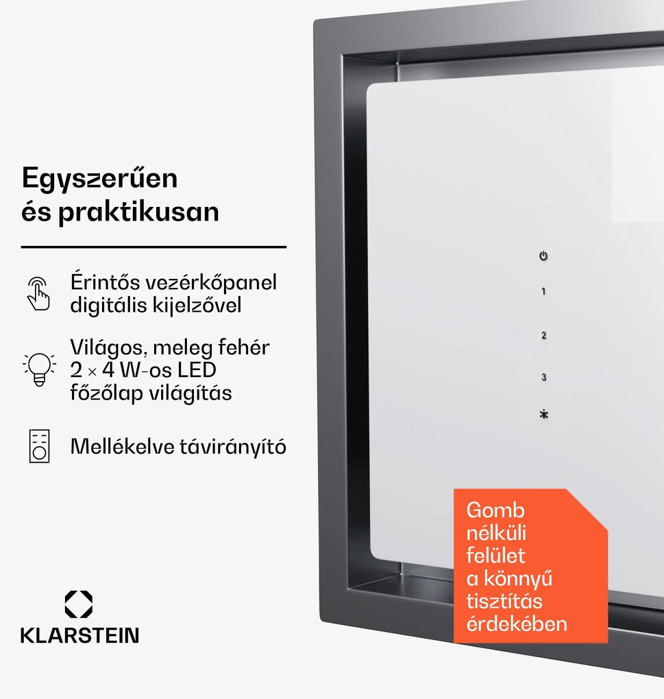 Klarstein High Line Eco 90, Mennyezeti páraelszívó, 90 cm, 436 m³/ó, fokozatok, távirányító, környezeti világítás