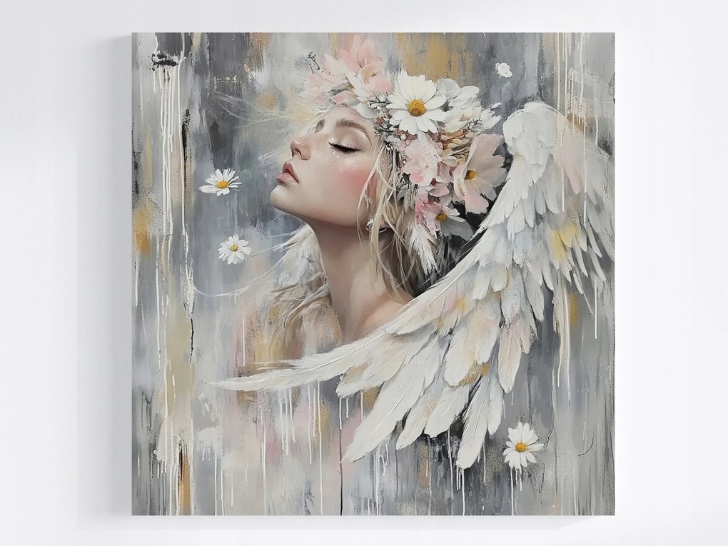 Vászonkép Canvas Angyal Nő Szárnyak Virágok Portré 80x80