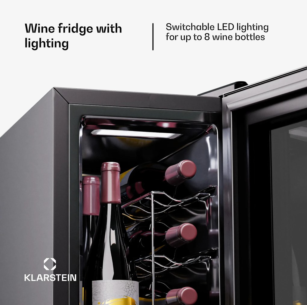 Klarstein Shiraz 8 Uno, függőleges borhűtő, 8 palack, 8 - 18 °C, érintős vezérlés