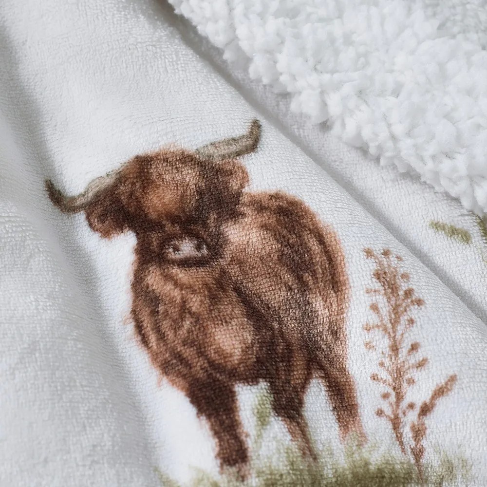 Barna-bézs mikroplüss takaró 130x170 cm Angus Highland Cow – Catherine Lansfield