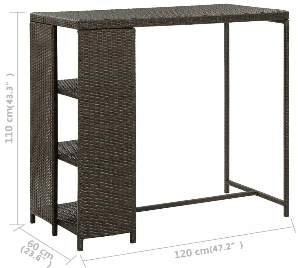 barna polyrattan kerti tárolóláda 120 x 60 x 110 cm