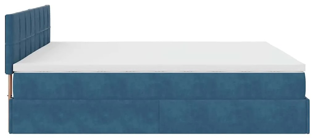 vidaXL Ottomán ágykeret matraccal sötétkék 200x200 cm bársony