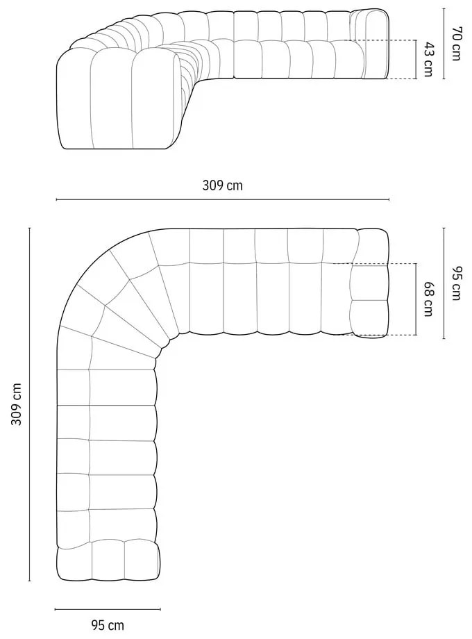 Világosszürke bársony moduláris sarokkanapé Lupine – Micadoni