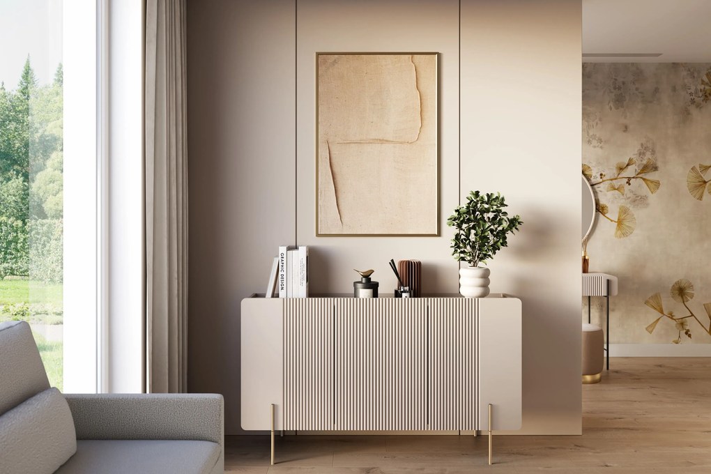 Malmi komód 150 cm háromajtós - kasmír / arany lábak