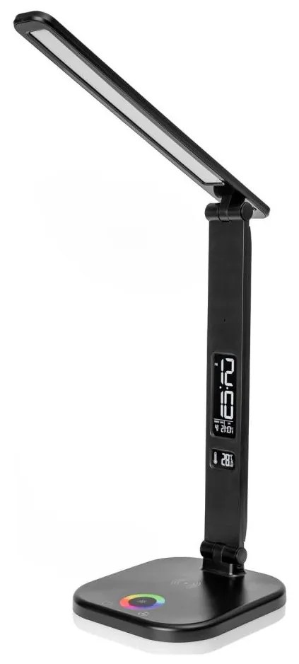 LED RGBW Dimmelhető lámpa vezeték nélküli töltéssel, kijelzővel, USB porttal 6W/5V 3000-6500K fekete