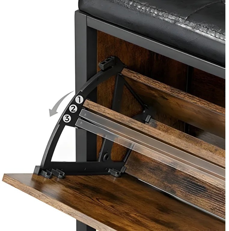 Cipősszekrény paddal TAYLOR 80x30 cm, rusztikus barna/fekete