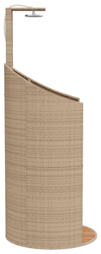 bézs polyrattan és akácfa kültéri zuhanyzó 100x100x241,5 cm