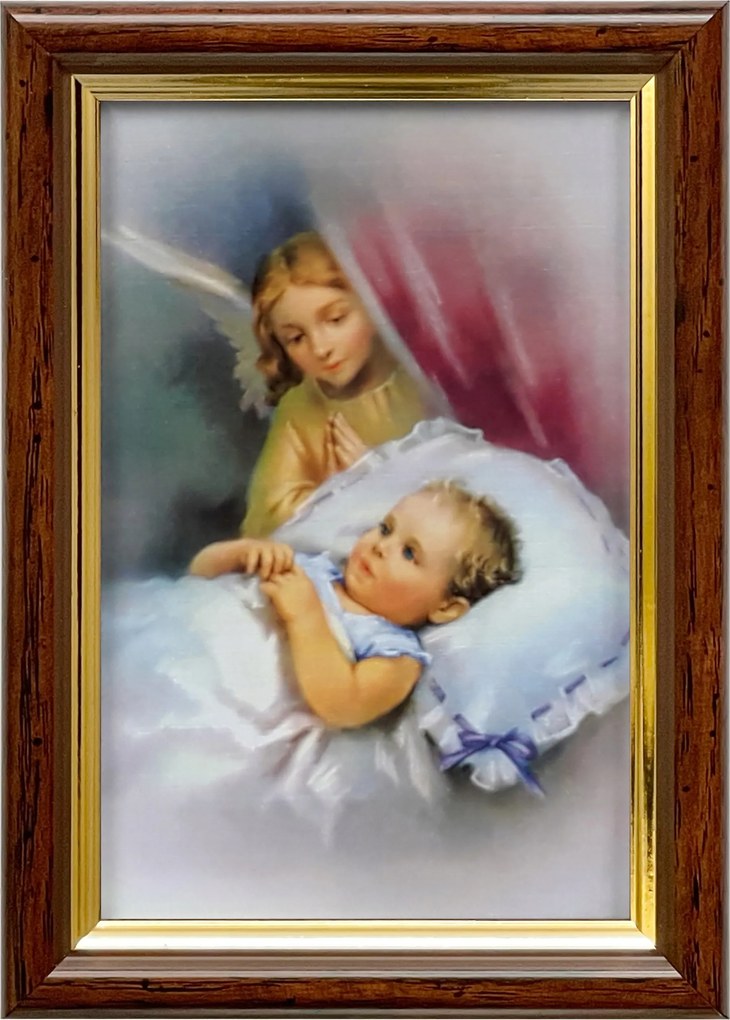 Vászonkép 18x13 Őrangyal Angyal Barna Arany Díszített Fa Keret