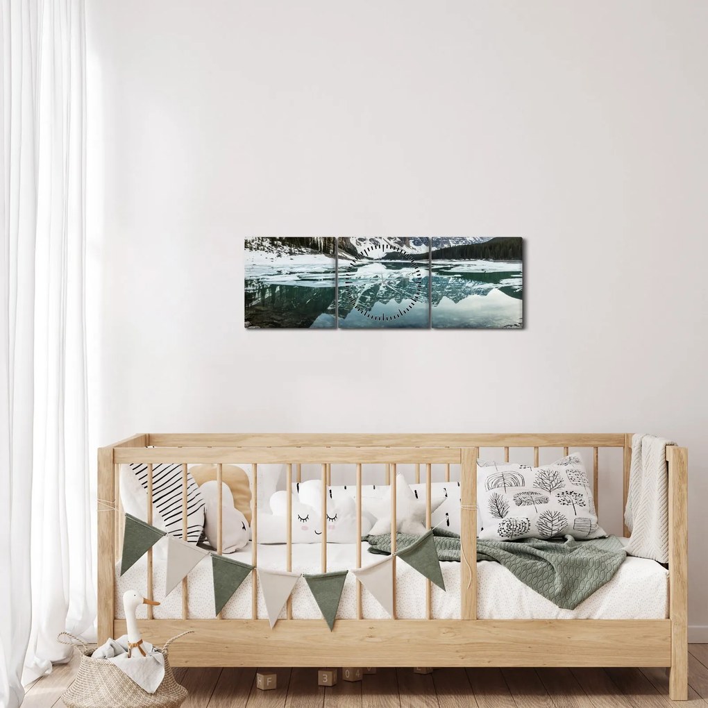Kép - tó télen (órával) (90x30 cm)