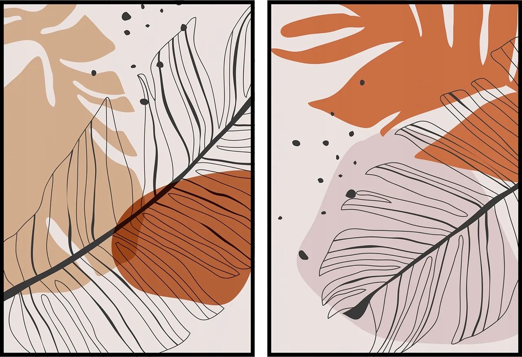 Diptichon absztrakt grafika levelek poszter 21x30cm