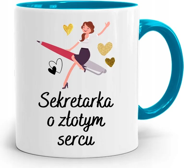 Kék Bögre Ajándék Titkárnőnek Arany Színben, fényképes nyomattal