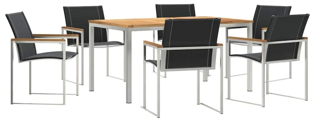 vidaXL Kert étkező szett 7 pcs Barna Tömör Akácfa