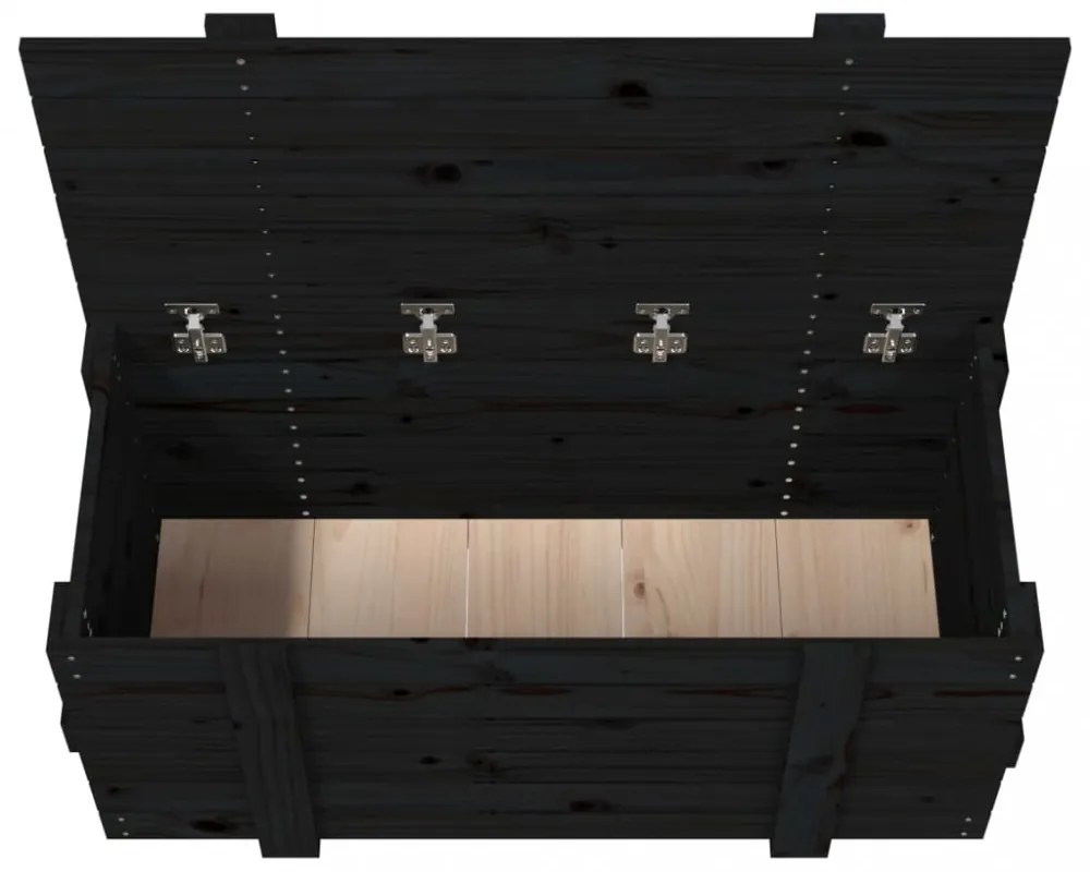 fekete tömör fenyőfa tárolóláda 91 x 40,5 x 42 cm