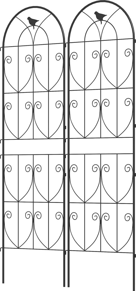 Outsunny Fűszeres Támogatás Madarakkal, 2 darab, Kert Trellis Zöldségekhez, Indákhoz, Virágokhoz, Fém, 50 x 180 cm, Fekete | Aosom