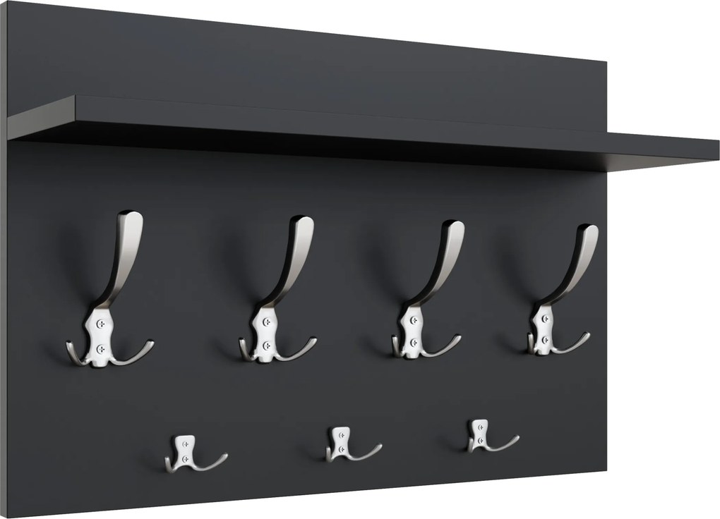 Loft akasztó 50cm Fekete 7 fogantyús Szatén Modern Ruhatartó