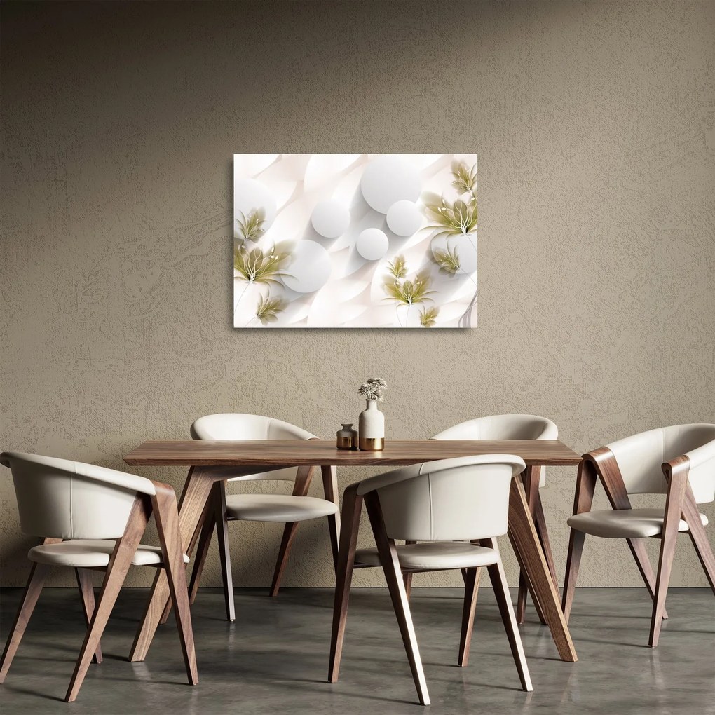 Kép - 3D körök virágokkal (üvegen) (70x50 cm)