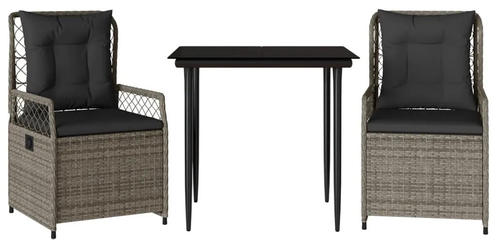 3 részes szürke polyrattan kerti étkezőgarnitúra párnával