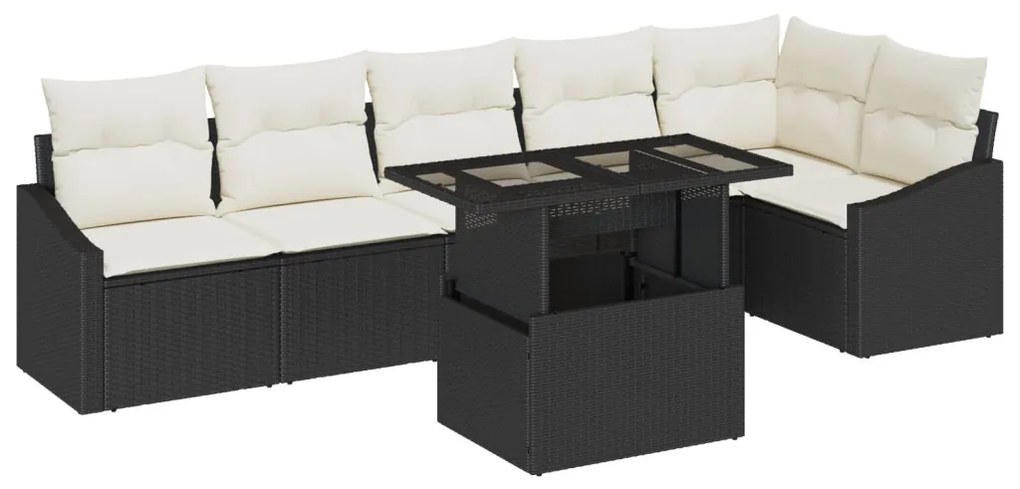 Kerti Kanapé Szett 7 pcs Fekete és Krém 100 x 55 x 73 cm