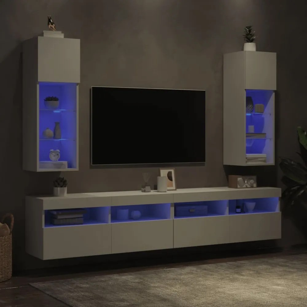 2 db fehér TV-szekrény LED-világítással 30,5 x 30 x 90 cm