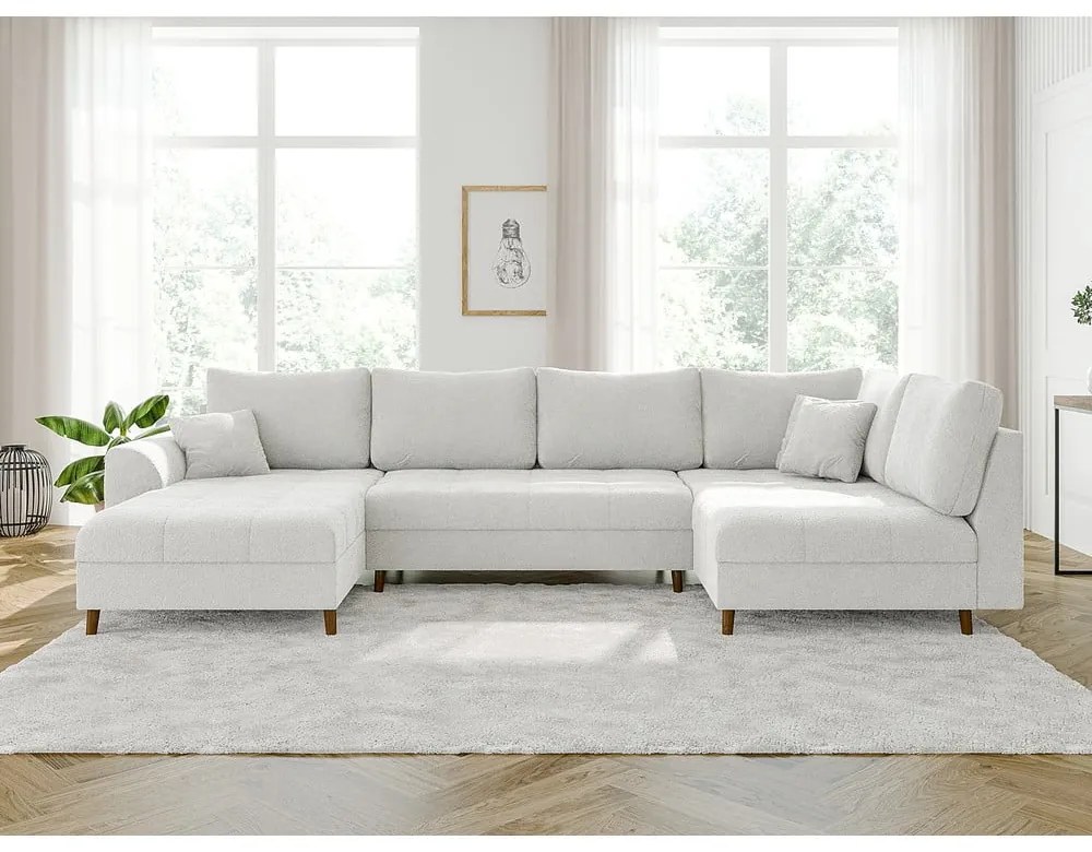 Krémszínű buklé sarokkanapé (bal oldali-U alakú) Ariella – Ropez