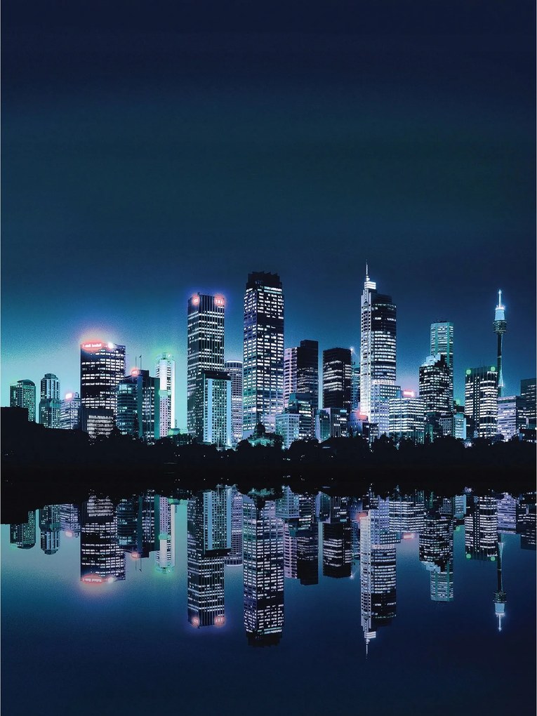 Fotótapéta Város éjszaka vinil 184x254 Modern felhőkarcolók +ragasztó