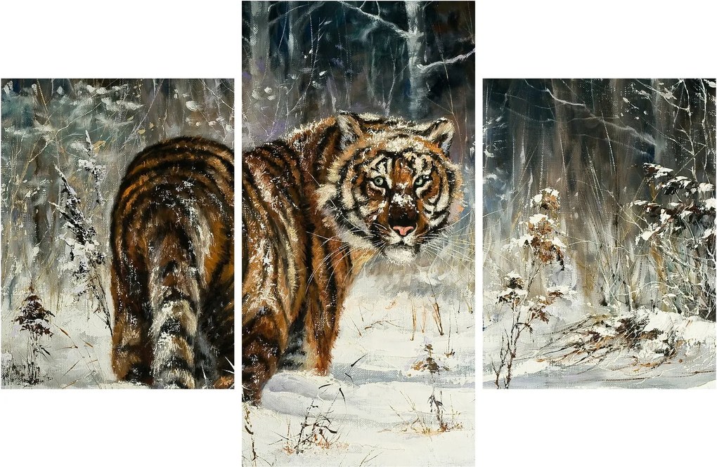 Kép - tigris a havas erdőben, olajfestmény (90x60 cm)