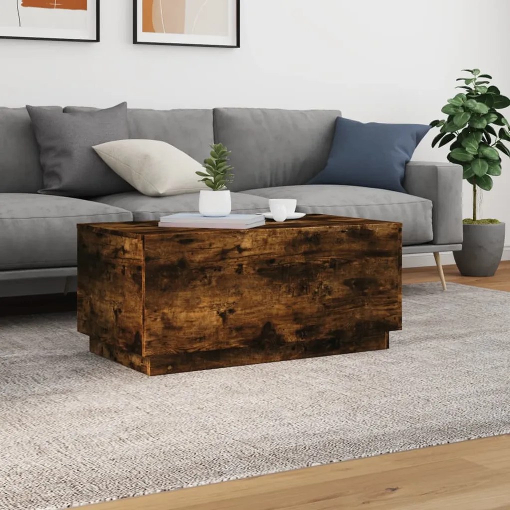 Füstös tölgy színű dohányzóasztal LED-lámpákkal 90x50x40 cm