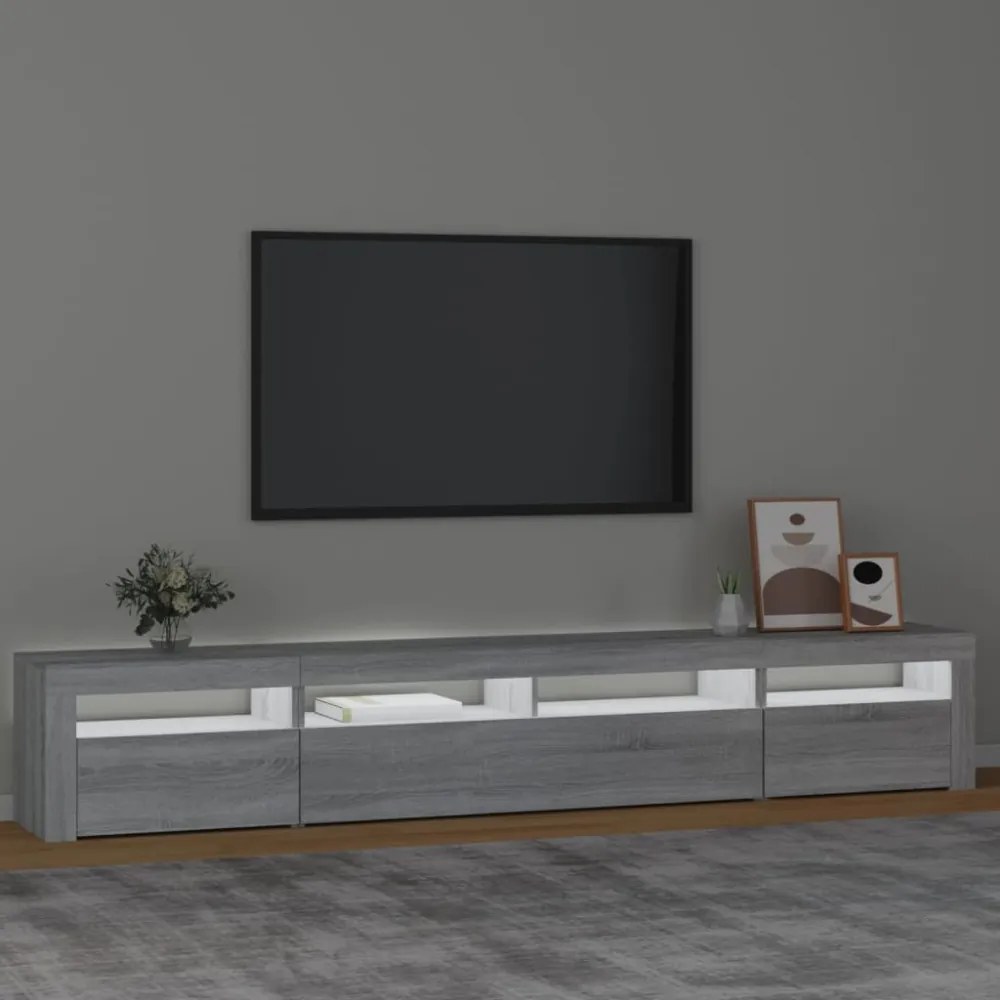 szürke sonoma színű TV-szekrény LED-lámpákkal 240x35x40 cm