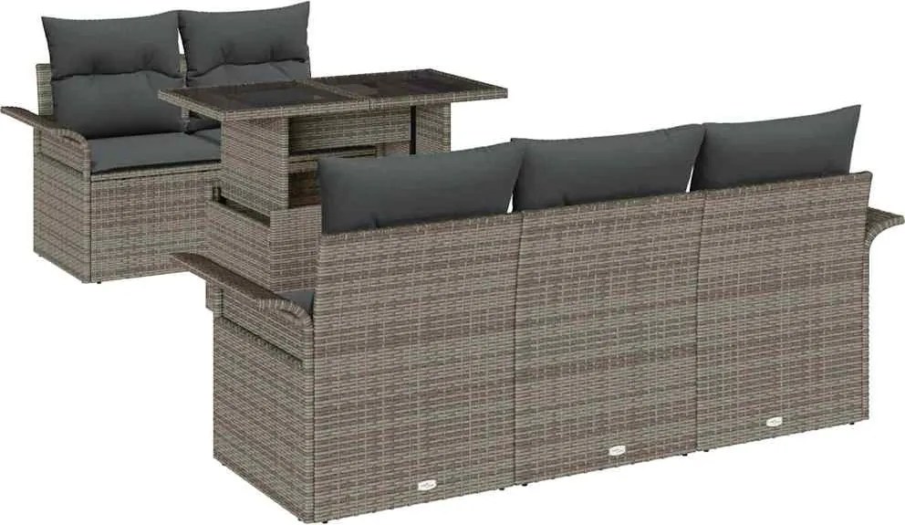 vidaXL Kerti Kanapé Szett párnával 6 pcs Szürke polirattan