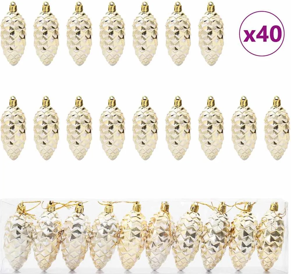 vidaXL Karácsonyi tobozlabda 40 pcs Arany Műanyag