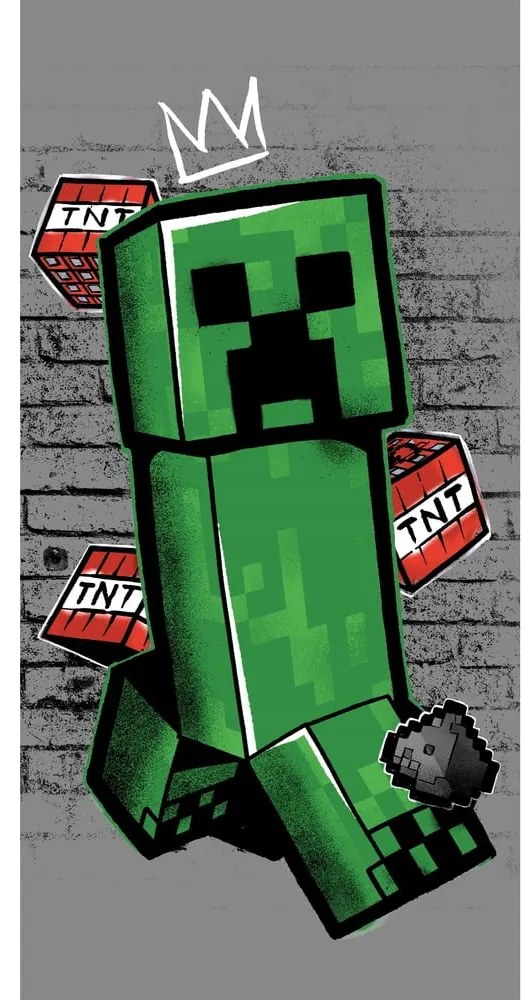 Zöld-szürke pamut gyerek fürdőlepedő 70x140 cm Minecraft "Metro Art Creeper" – Jerry Fabrics