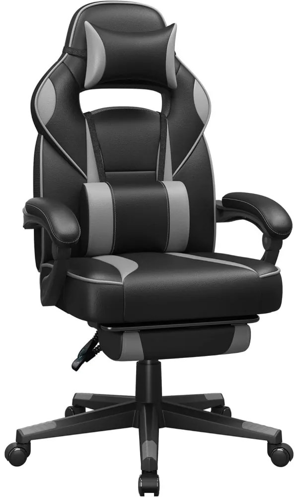 Irodai szék, gamer szék műbőr, fekete, szürke