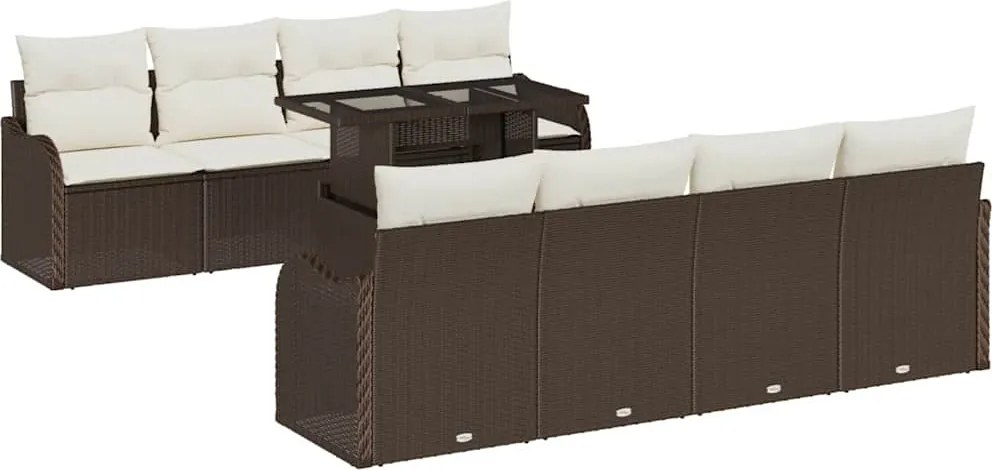 vidaXL Kerti Kanapé Szett párnával tárolóval 9 pcs Barna Poli rattan