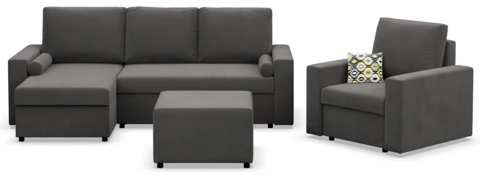 Zeus kanapéágy, bársony, bonell töltet, egyenes kartámasz, szürke