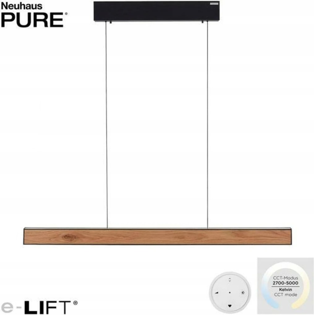 Paul Neuhaus Pure-e-motion Led függeszték fekete/fa, e-LIFT, 2700-5