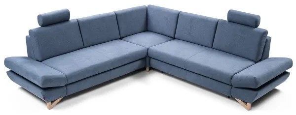 Kihúzható L-alakú kárpitozott sarokülőgarnitúra tárolóhellyel AVESTA kék