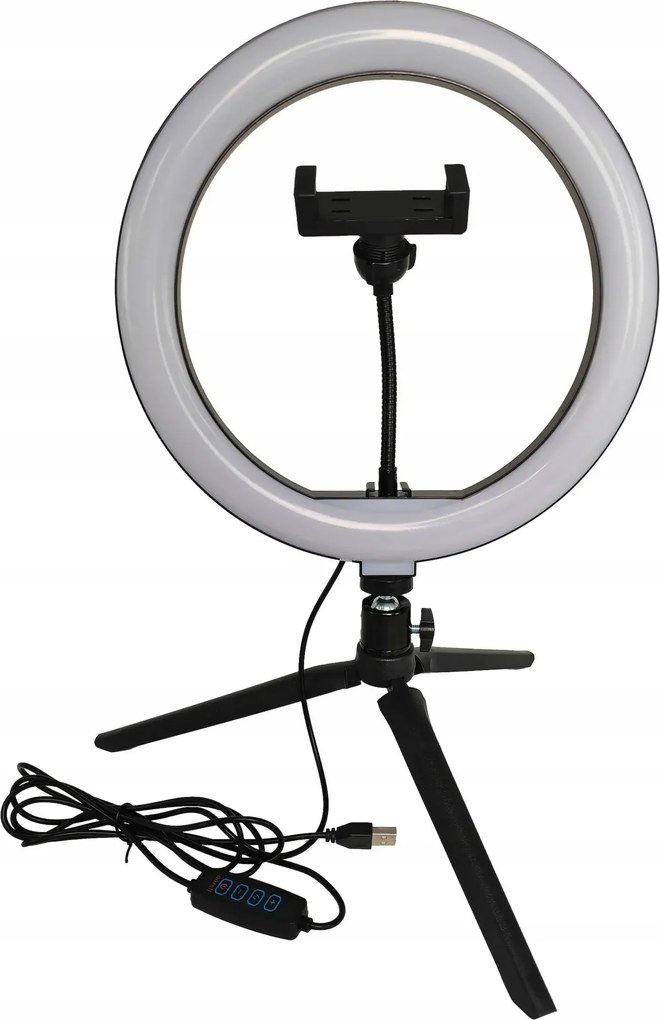 Selfie LED-es gyűrűs asztali lámpa alacsony fekete Telefontartóval
