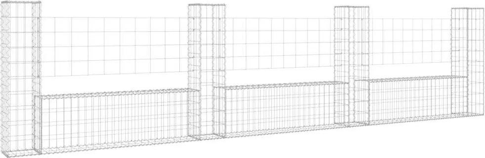 vidaXL U-alakú vas gabionkosár 4 oszloppal 380 x 20 x 100 cm