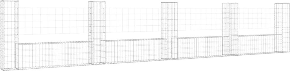 vidaXL U-alakú vas gabionkosár 5 oszloppal 500 x 20 x 100 cm